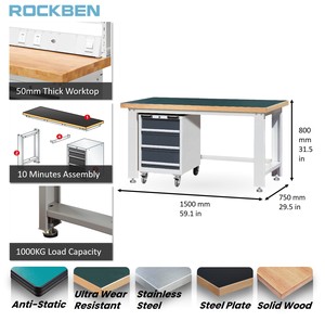 ROCKBEN High - Quality Material <strong>100</strong>*40mm Table Legs Adjustable Mobile Cabinet Tool <strong>Trolley</strong> Rolling Tool Cabinet Workbench - Product Image 2