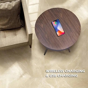 Mesa de centro inteligente multifuncional QI carga inalámbrica para altavoz Bluetooth 360 altavoz doméstico Puerto USB AUX para uso en ordenador