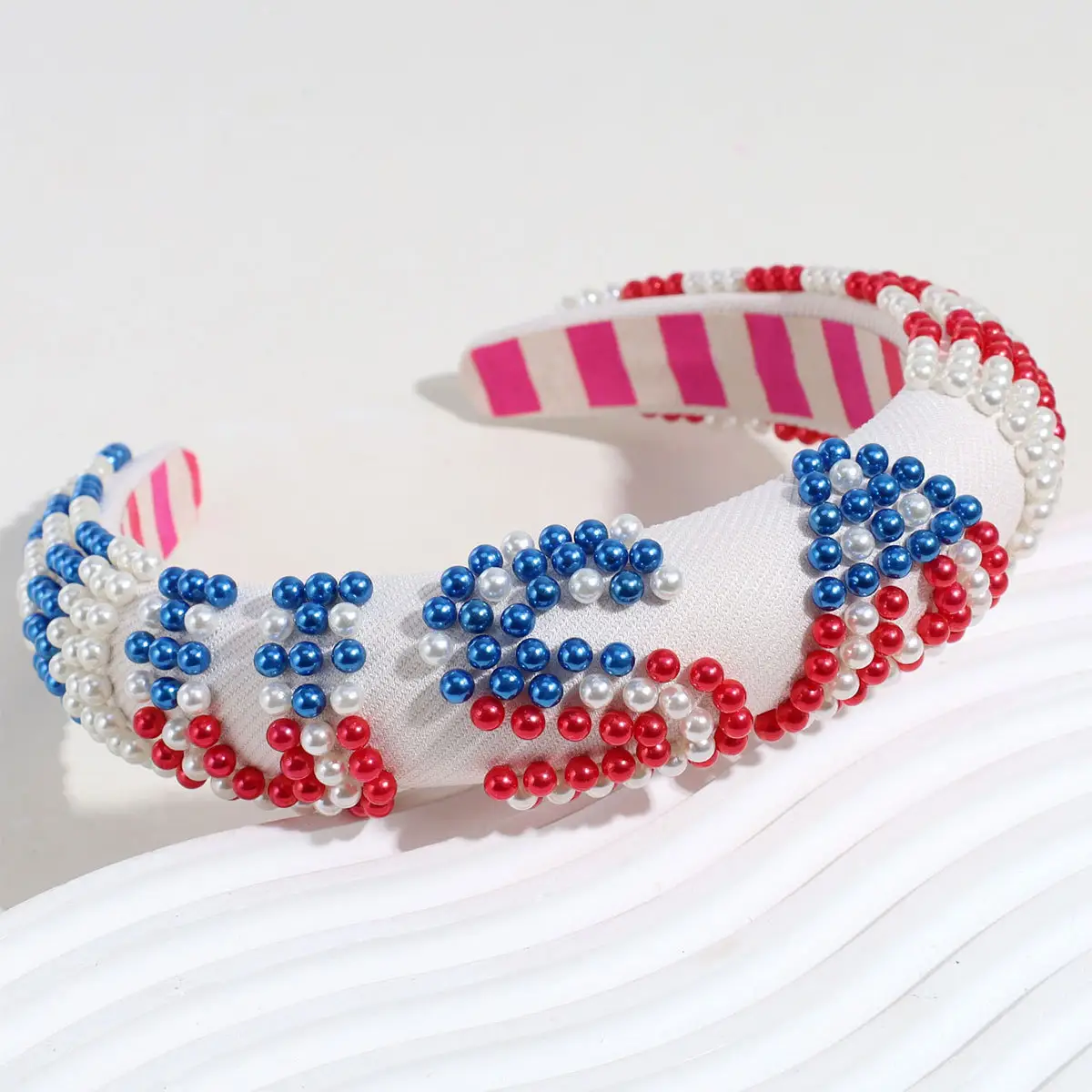 Diseño de moda Accesorios para el cabello Borde ancho EE. UU. Día DE LA Independencia Esponja decorativa Mujeres Niñas Diademas de perlas