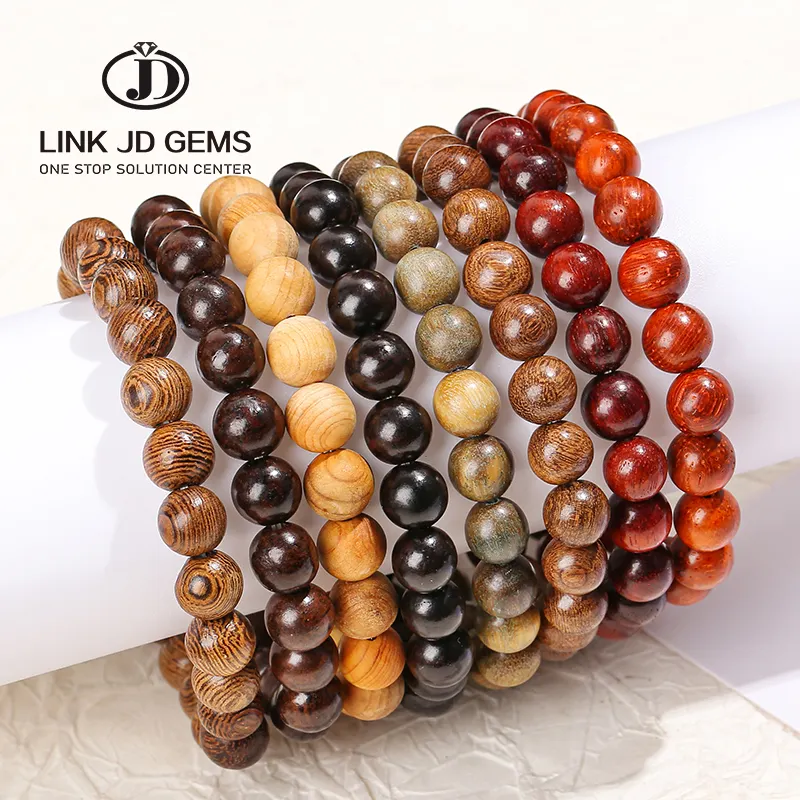 Jd 6/8/10Mm Tibetaanse Boeddhist Mala Boeddha Charme Rozenkrans Gebed Kralen Armband Zwarte Sandaal Wenge Thuja Rood Palissander Hout Armband