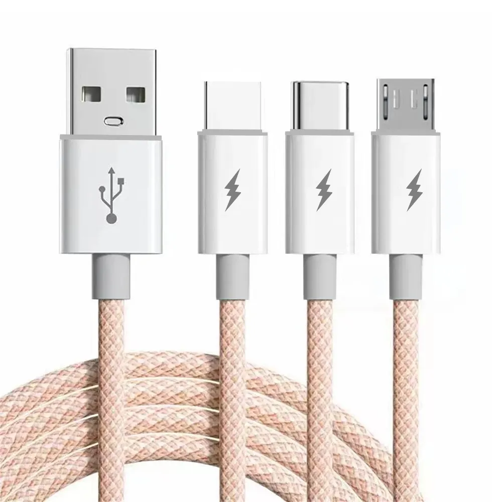 Großhandel 3 in 1 Nylon kabel USB Schnell ladekabel Typ C Micro USB Kabel für iPhone Ladekabel
