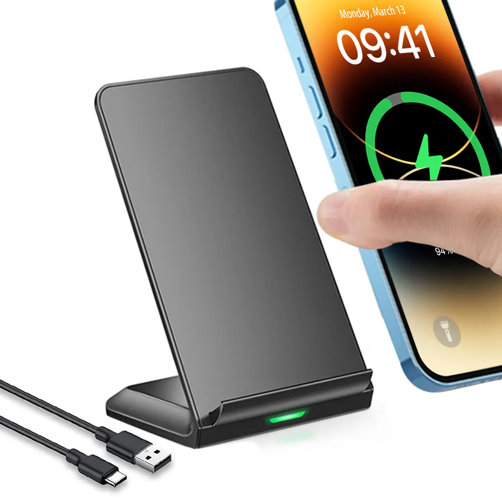 हॉट सेलिंग 15W फास्ट वायरलेस चार्जिंग स्टैंड फोन होल्डर कस्टम लोगो मोबाइल फोन वायरलेस चार्जर