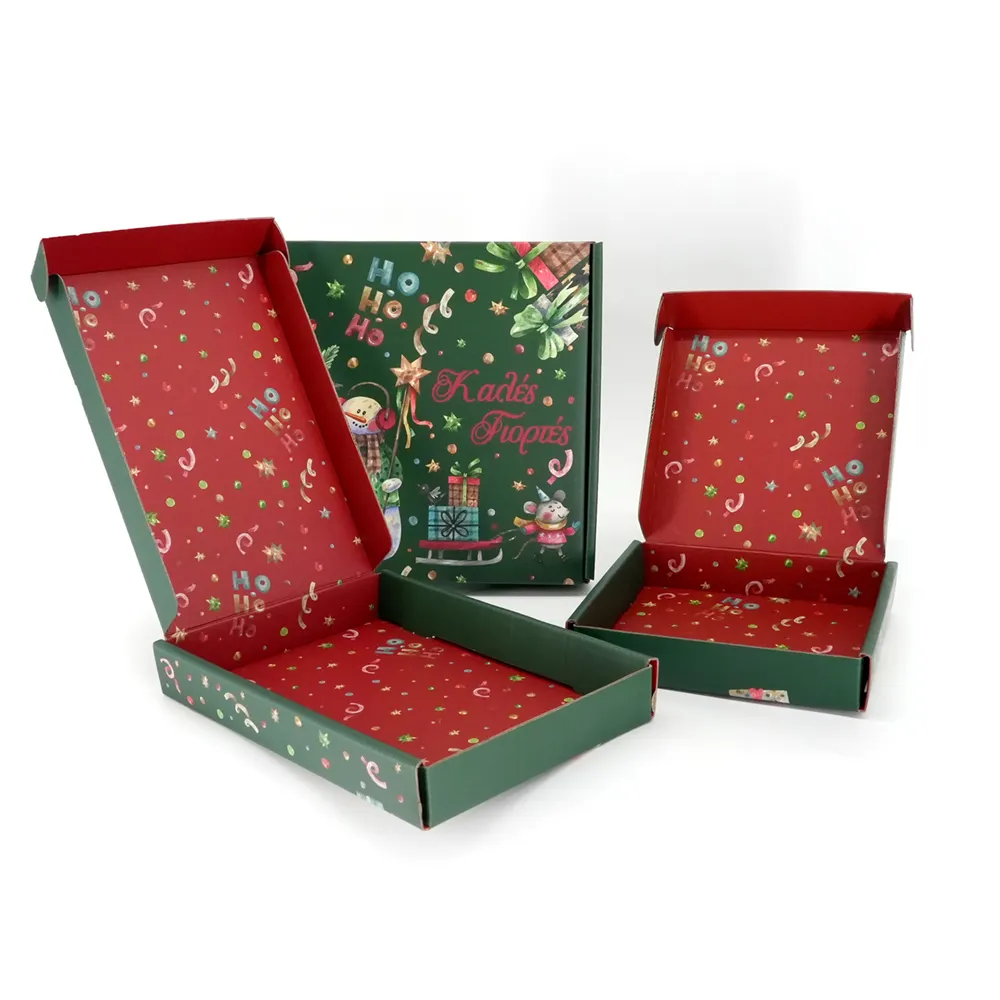 Cajas de embalaje de regalo de decoración de Navidad Rojas personalizadas de diseño gratuito, caja de papel corrugado para regalo de Navidad