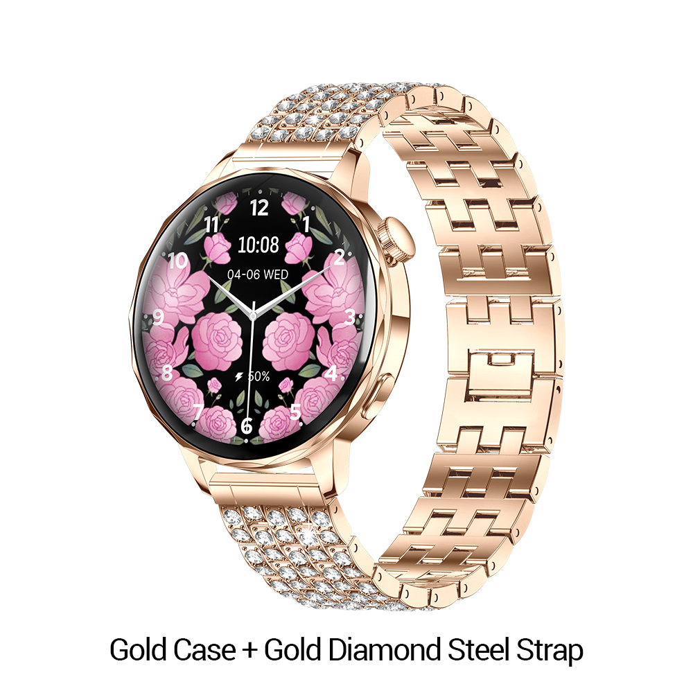 Boîtier en or + bracelet en acier diamanté doré