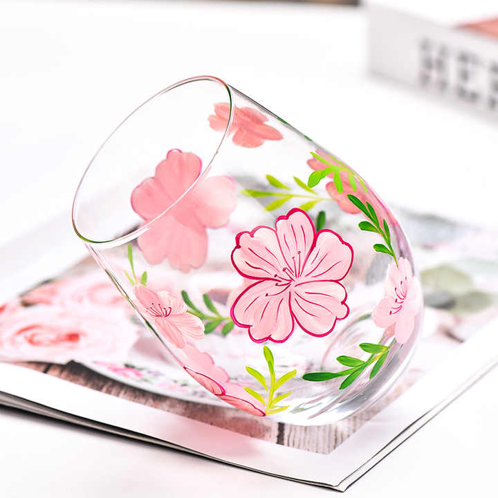 Copas de vino tinto blanco pintadas a mano, Juego de 3 vasos de vidrio con diseño de flores, juego de copas de vino Vintage grande