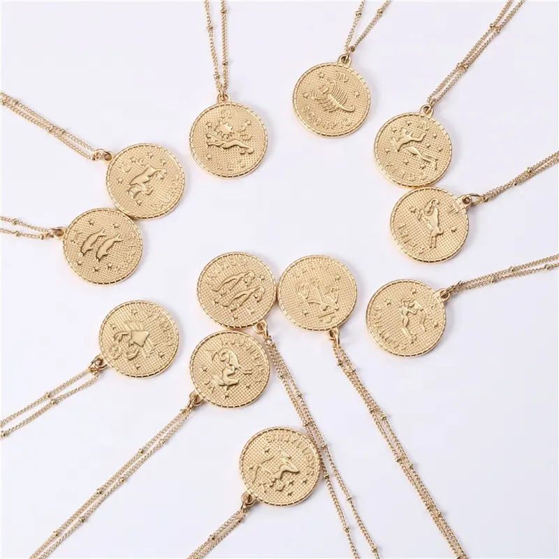 Gold Embossed Metal Tags Taurus Vrgo Libra Gemini Cancer Scorpio Sagittarius Capricorn Zodiac Necklace Astrology Jewellery