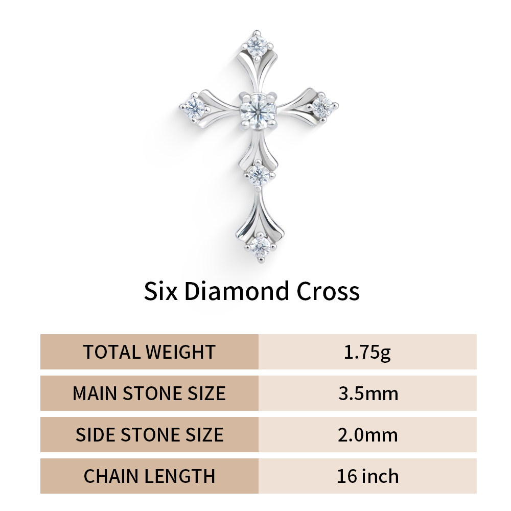 Six Diamond Cross Silver Color