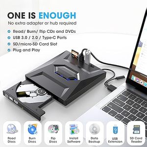 5合1通用串行总线3.0型外部光盘RW光盘驱动器，带SD/TF端口光盘刻录机笔记本电脑超级驱动器 - Product Image 2