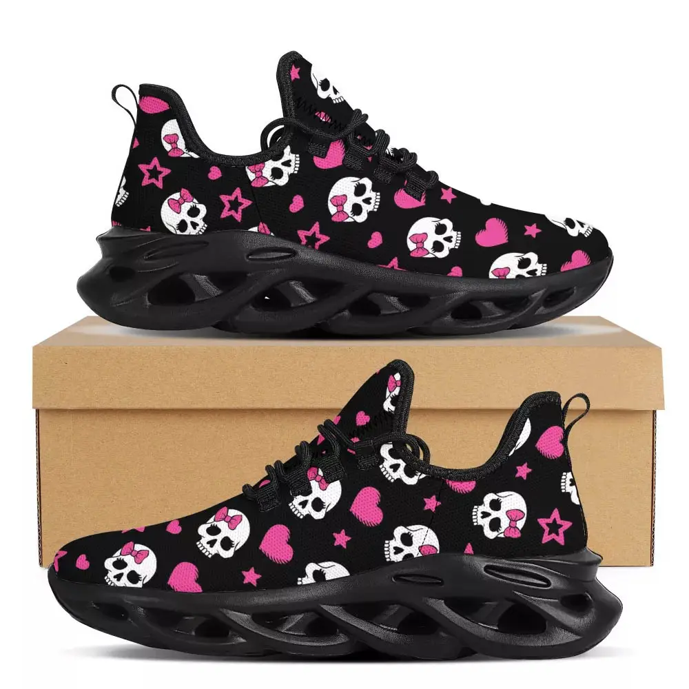 Zapatillas de correr con estampado de calavera de fuego para mujer, zapatos de color rosa con imagen de logotipo personalizado, venta al por mayor, 2021