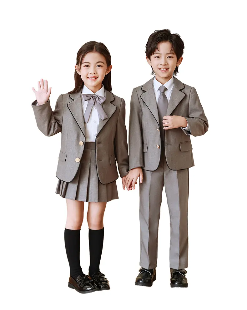 Uniforme de estudiante de escuela primaria, traje para actuación, abrigo gris para niños, vestido para coro, uniforme de clase de jardín de infantes