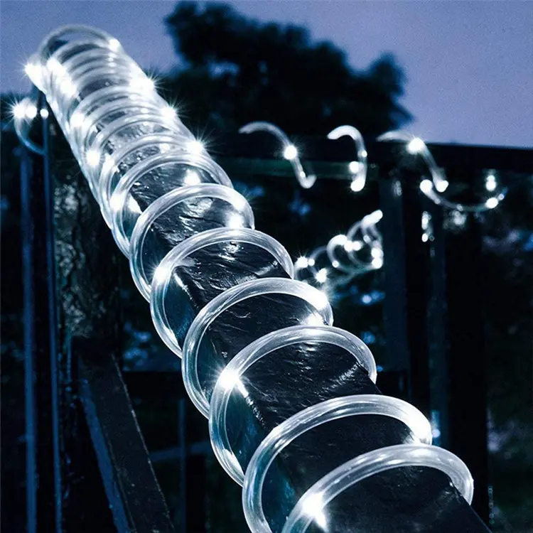 Cuerdas de luces Led solares para exteriores, guirnalda de Navidad de 20m, 200, 8 modos, tira de luces de tubo, luces Led de cuerda para decoración de valla y árbol