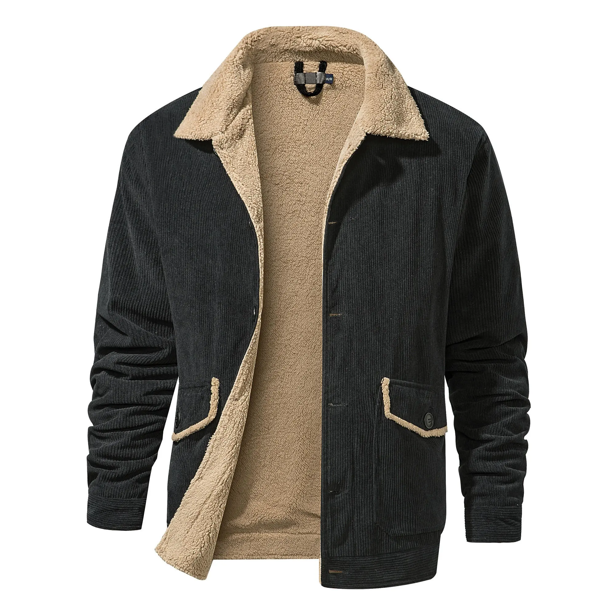 निर्माता उच्च गुणवत्ता OEM कस्टम कॉरडरॉय विंटेज आकस्मिक लंबी बांह की कमीज प्लस आकार पुरुषों की ऊन फैशन सर्दियों के लिए जैकेट