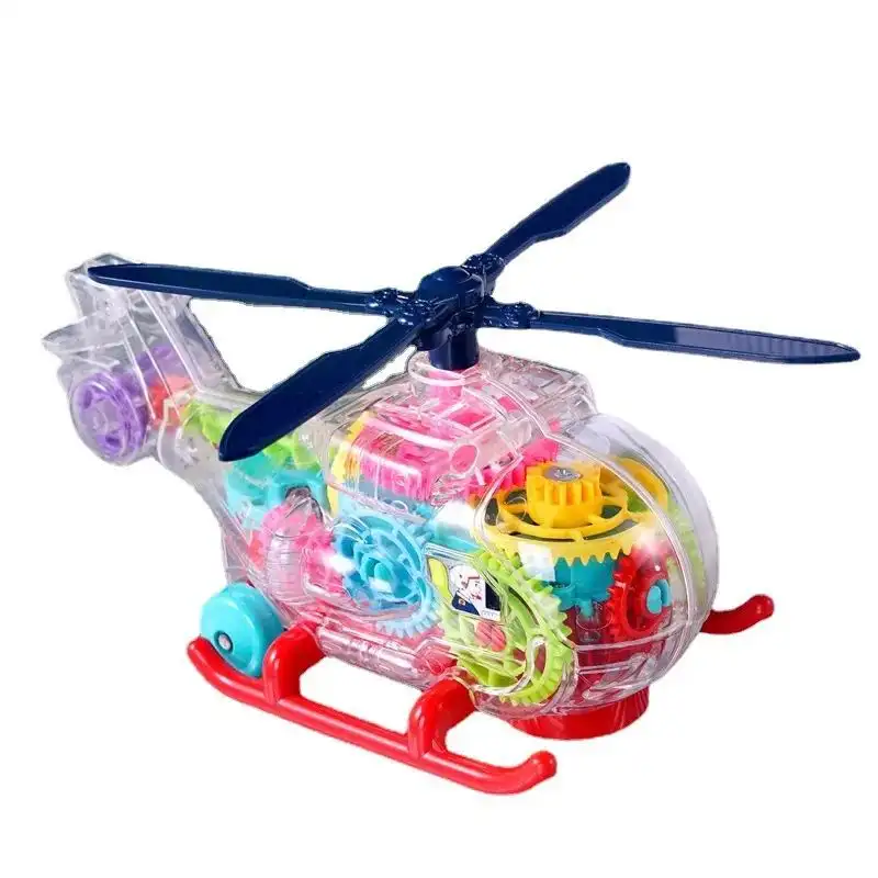 kids musical flashing light toy transparent gears plane toy electric universal helicopter