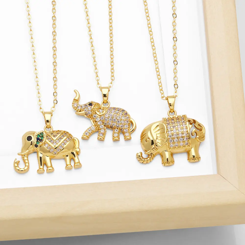 럭셔리 골드 코끼리 동물 디자인 펜던트 목걸이 구리 지르콘 코끼리 펜던트 목걸이 여성용 선물