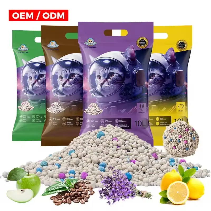 Arena para gatos de arcilla orgánica Premium en forma de bola 10kg 20kg al por mayor a granel, arena para gatos de bentonita colorida sin polvo