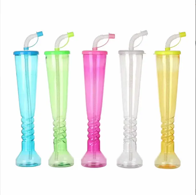 Nuevo diseño ecológico transparente más vendidos plástico 380Ml 24oz Yard Slush Cups Party Yard Smoothie Cups con Animal y pajita