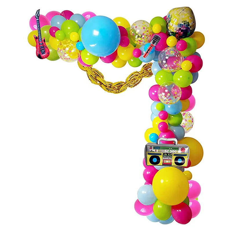 नवीनतम रेडियो गिटार माइक्रोफोन डिस्को गेंद 4D गेंद रंगीन पन्नी बैलोन कट्टर किट 90 एस 80 एस थीम पार्टी जन्मदिन का सजावट गुब्बारे