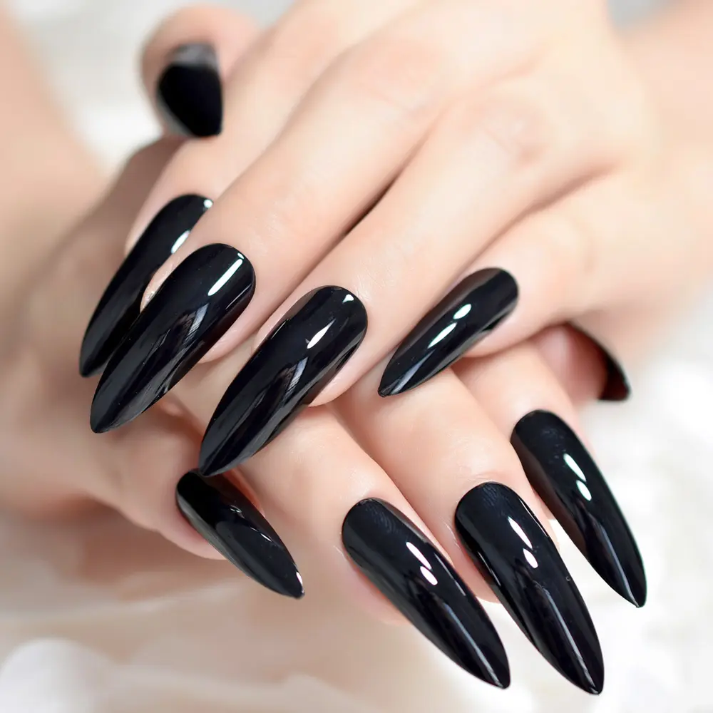 Siyah ekstra uzun yanlış Nails Stiletto ipuçları tırnaklarını renkli 24 adet/kutu UV jel manikür kolay uygula yapay tırnaklar ipuçları