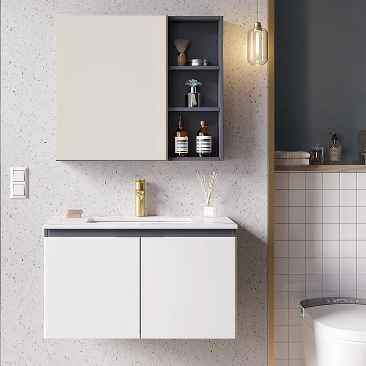 Móveis de banheiro personalizados, armário de madeira maciça, conjunto de lavatório único, 70cm, 80cm, com pia, móveis de bao con lavabo