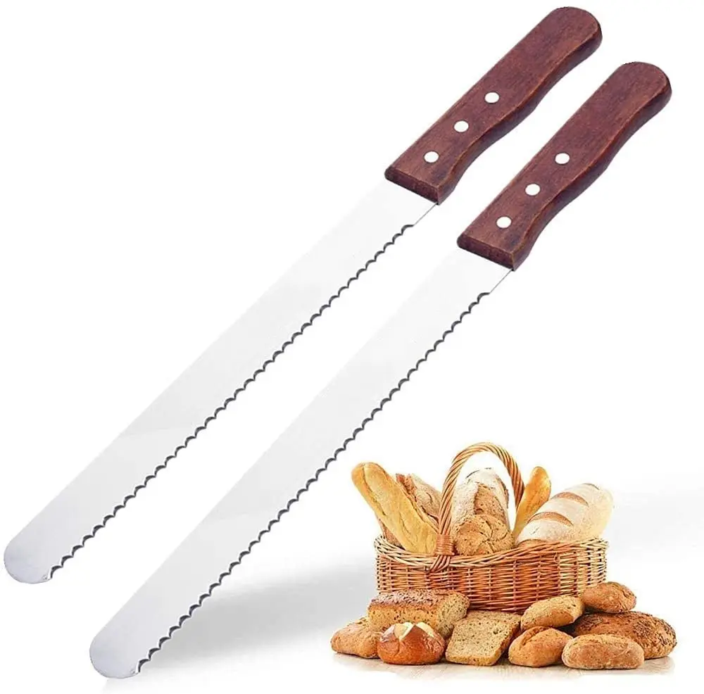 Coltello da pane in acciaio inossidabile con Logo personalizzato nuovo prodotto coltelli da cucina con manico in legno