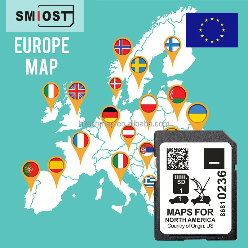 Smiost แผนที่นำทางรถยนต์แผนที่ยุโรปสำหรับ GPS navig การ์ด Cid Card SD สำหรับ Cadillac Car GM 0236ทวีปอเมริกาเหนือ