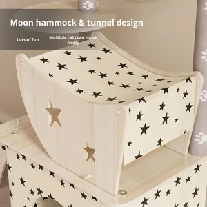 Großer Luxus-mehr schicht iger hölzerner Kratz baum Integrierter Kratzpfosten-Klettergerüst ständer für kleine Räume Luxus-Holz katzen haus - Product Image 3