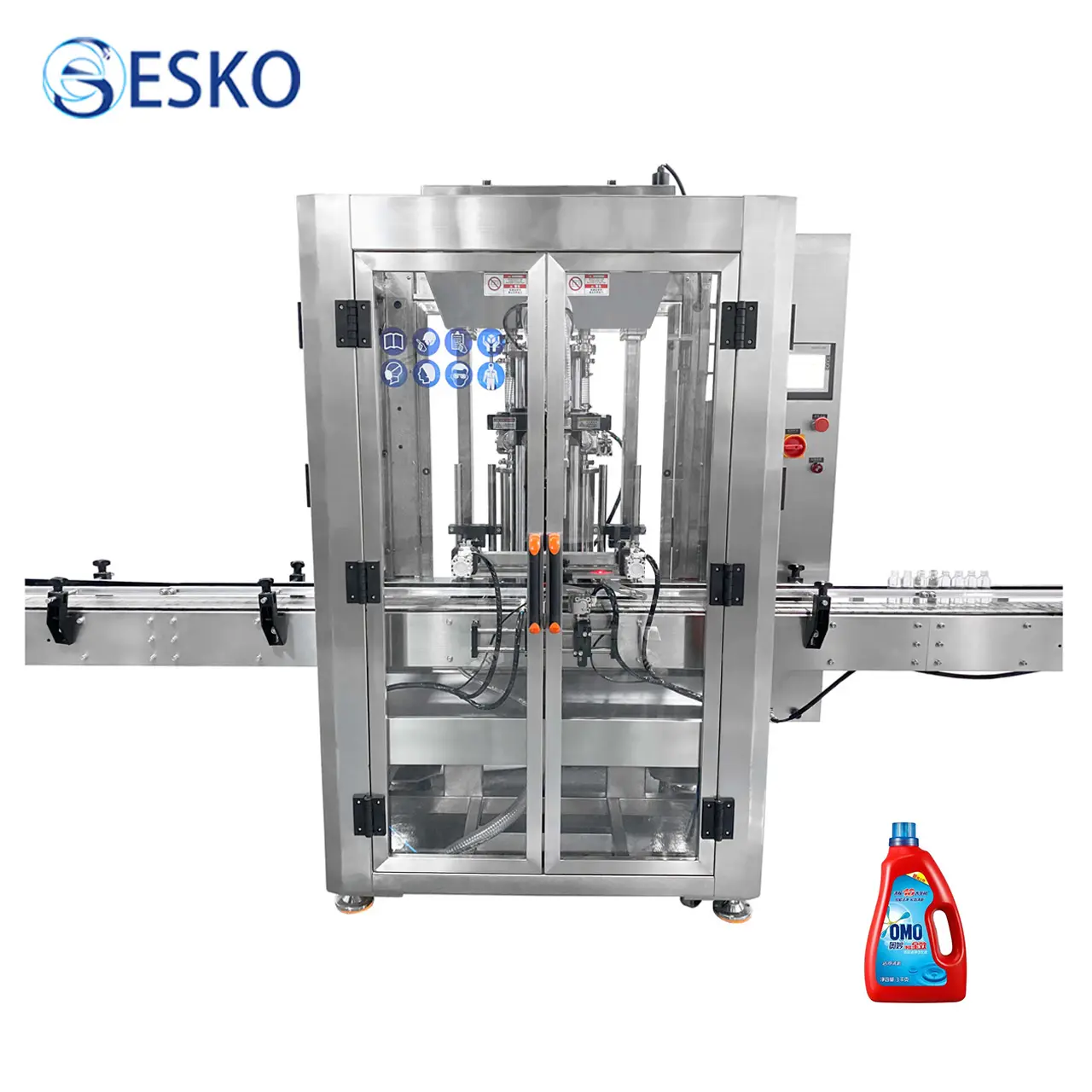 ESKO Automatic 2 Heads Liquid Detergent Piston Filling Machine For Hand Sanitizer 1 Liter Per Bottle