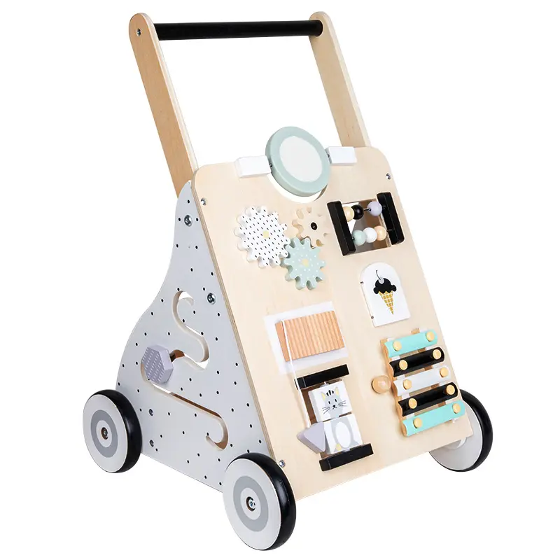 Andador de madera multifuncional para niños, carrito de Educación Temprana, andador de almacenamiento, coche de compras