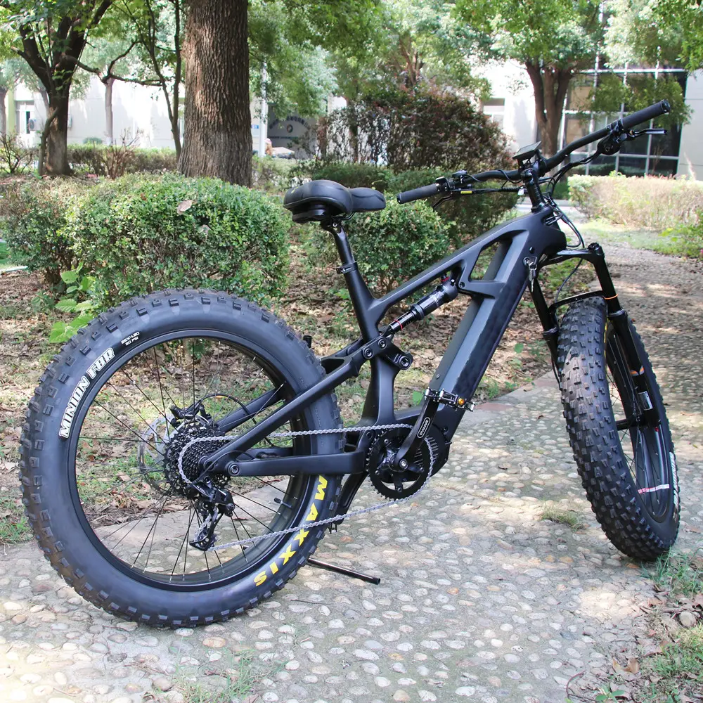 26 인치 팻 타이어 전자 자전거 1000W 48V Bafang 모터 미드 eBike 탄소 프레임 리튬 배터리 전기 자전거