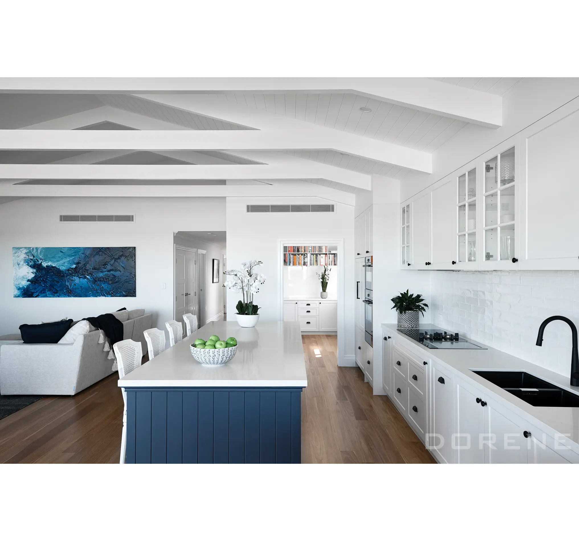 2024 Dorene Novo Design Preço De Fábrica Branco E Cor Azul Equipado Armário De Cozinha Com Ilha
