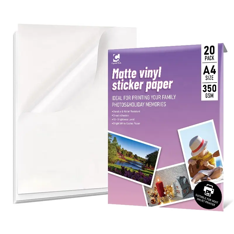 Papier autocollant vinyle imperméable imprimable feuilles de format A4 papier autocollant photo auto-adhésif pour imprimante à jet d'encre