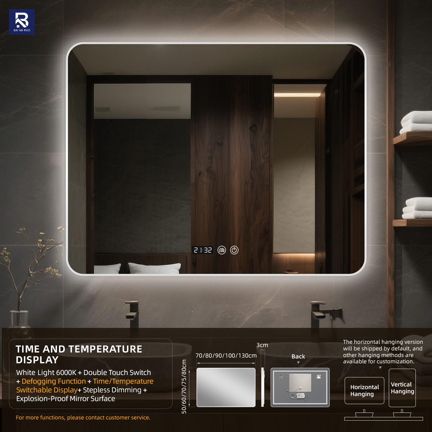 Bianco+Display ora e temperatura+Doppio tocco+Luce bianca fredda+Antinebbia