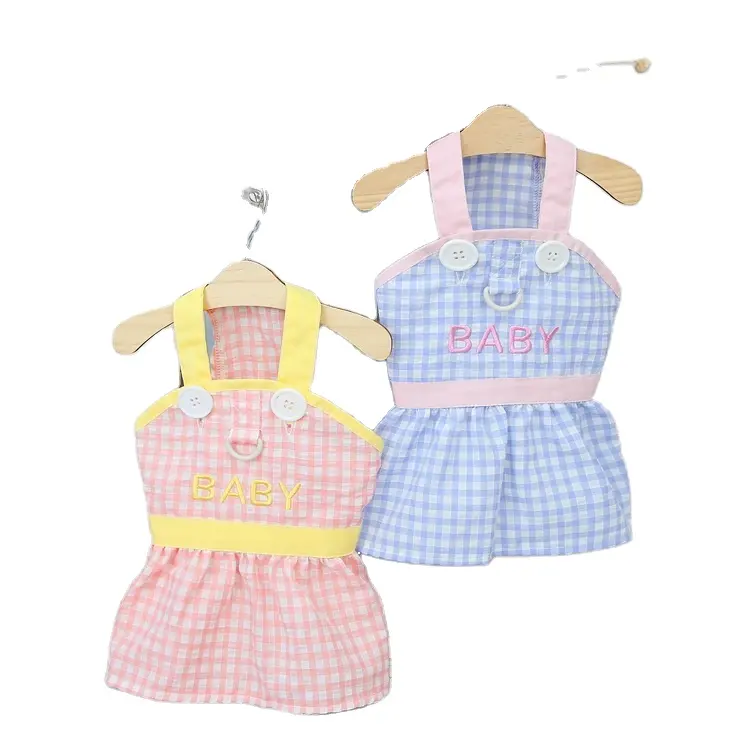 Baby Plaid Cool Summer Dog Dress Cute Design Korean Style Pet Dress Pet Clothes Thailand Dog Clothes Summer Dog Clothes 2023