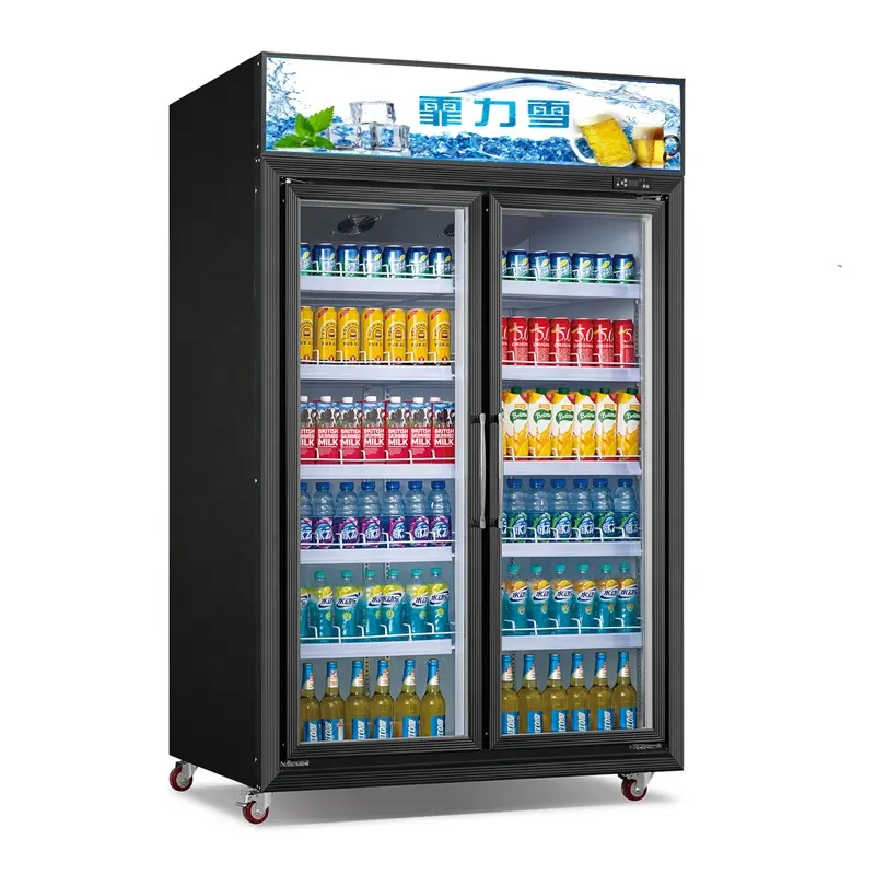 Ventilador comercial do superfício aberto 2 portas de vidro vertical para geladeira energia bebida refrigerador refrigerador