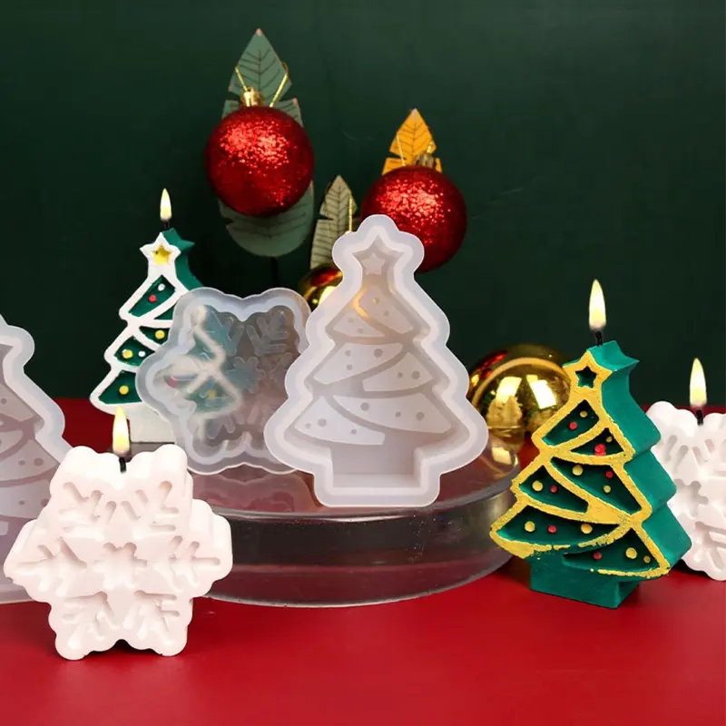 에폭시 수지 주조 DIY 아로마 테라피 양초 왁스 선물 휴일 장식 3d 눈송이 금형 실리콘 크리스마스 트리 양초 금형