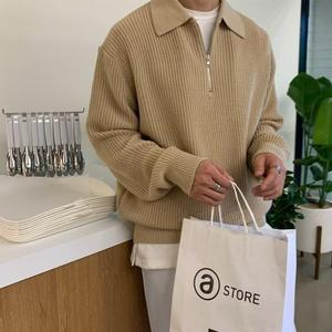 男士韩版时尚针织衫原宿针织毛衣休闲套头衫保暖运动衫复古毛衣男士冬装