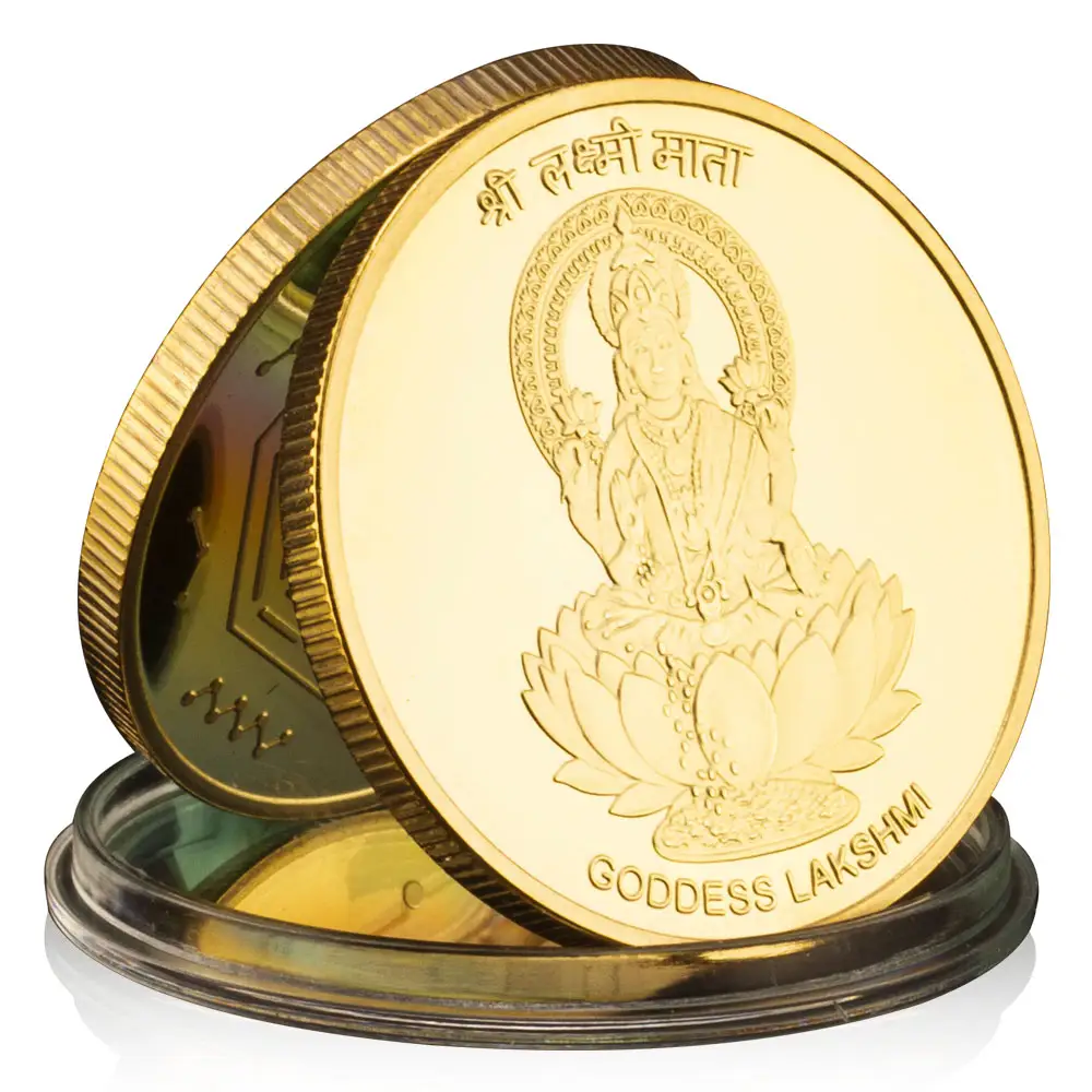 Moneda de recuerdo de diosa India Lakshmi, moneda conmemorativa de regalo creativo coleccionable chapada en oro
