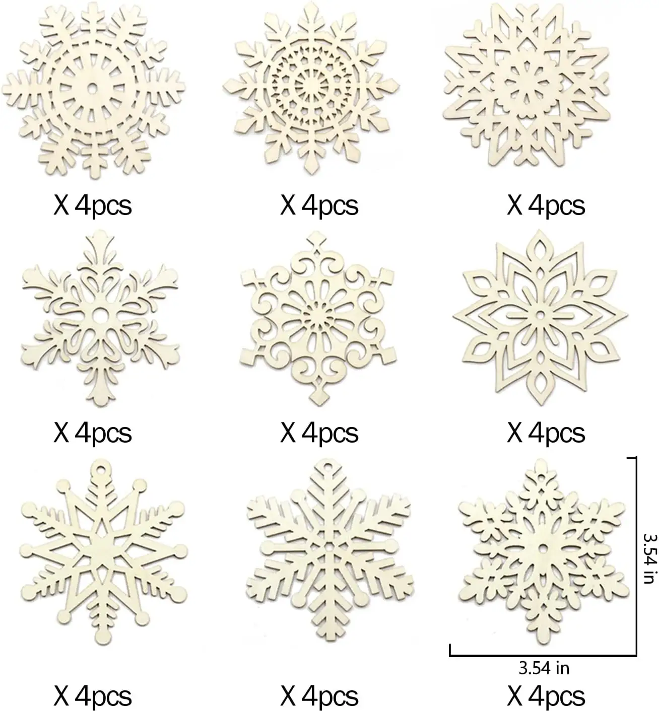 30pcs Wooden Snowflakes Ornaments For Christmas 4 inch Wood Hanging Decorations Rustic Christmas Tree Crafts