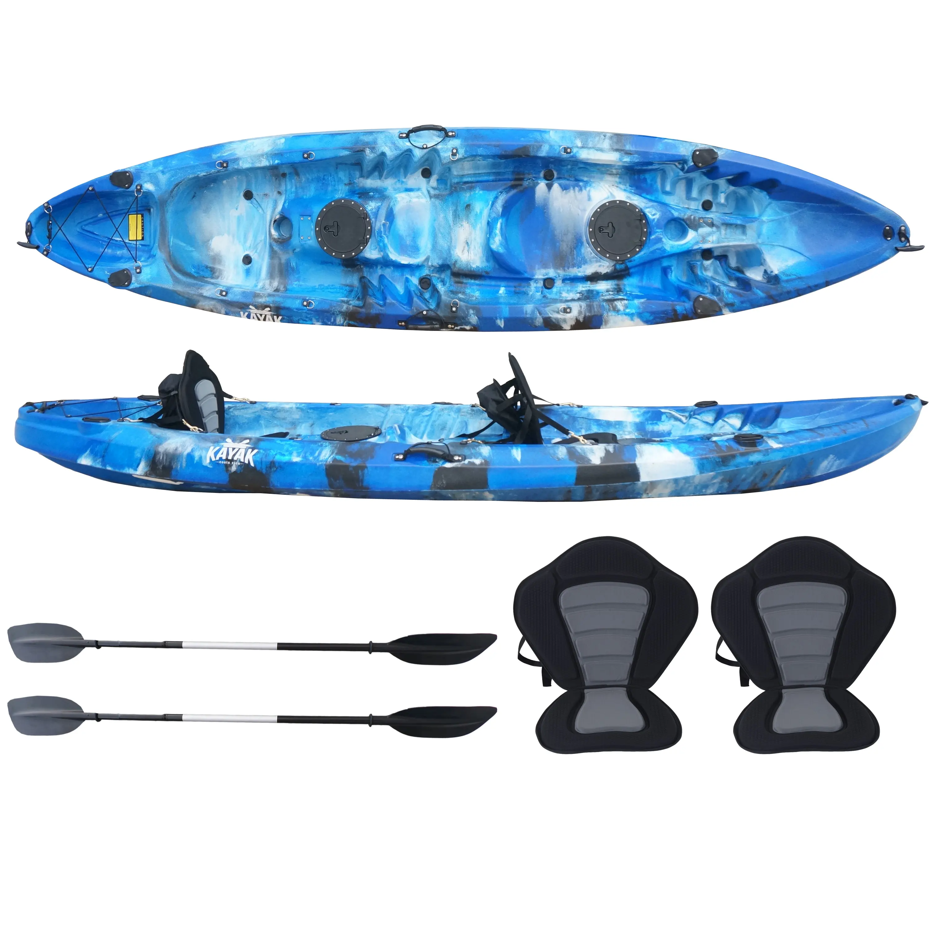 Produit de loisirs en plastique pour parents et enfants, bateau, eau, Kayak de pêche de 12 pieds, vente avec détecteur de poisson, trou, pédale d'entraînement, kayak de pêche en plastique