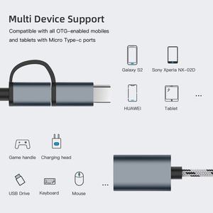 สายอะแดปเตอร์ถักไนลอนแบบ2 In 1,สายอะแดปเตอร์ซิงค์ข้อมูลไมโคร Usb/type C ขั้วต่อคีย์บอร์ดเมาส์โทรศัพท์มือถือสำหรับ Huawei ปี USB3.0 - Product Image 4