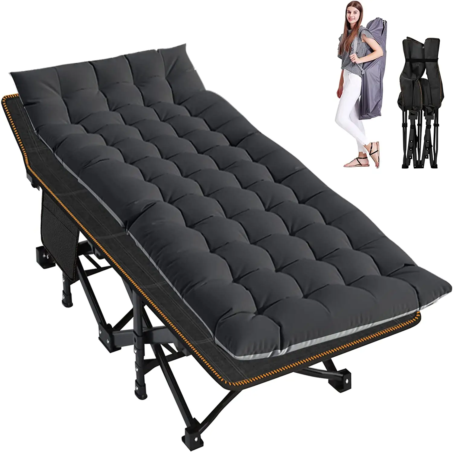 Portátil ao ar livre dobrável cama camping berço para adulto com almofada, Double Layer Oxford Viagem portátil ao ar livre Camping Bed