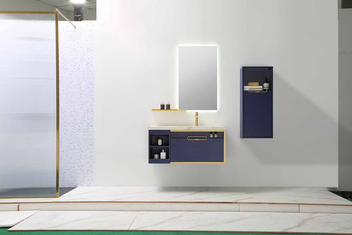 2021french design blue bathroom cabinet wall vanity
