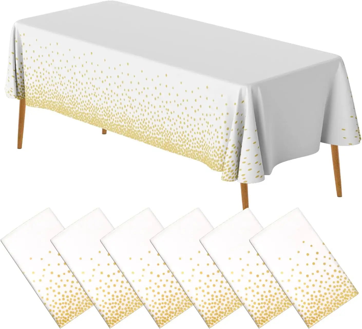 Mantel de papel de plástico Shunli mantel de punto blanco y dorado desechable para mesas redondas rectangulares 54 ''X 108'' cubierta de mesa