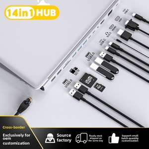 14-in-1 <strong>Type</strong>-C Docking Station Gigabit Expansion Dock 4K USB 3.0/RJ45 Hub Card Reader Data SD TF for <strong>Computers</strong> Aluminium Alloy - Product Image 4