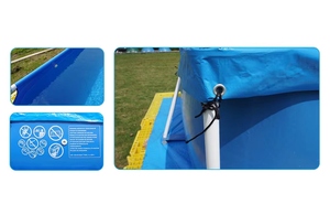 Hồ bơi hình chữ nhật khung kim loại màu xanh gia đình Mùa hè vui vẻ Vật liệu PE không có hại - Product Image 3