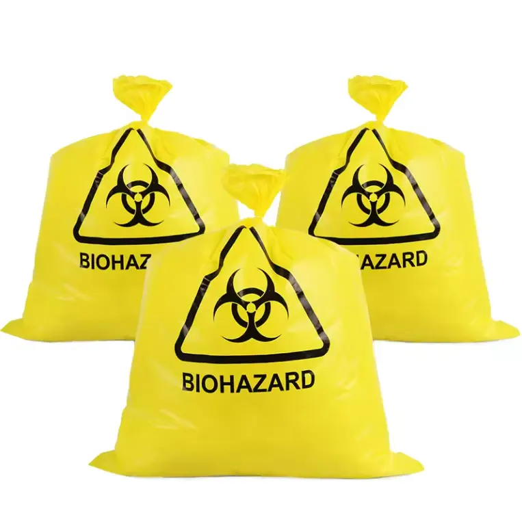 Сверхмощный пластиковый желтый биологический опасный для больницы клинический полиэтиленовый пакет или полиэтиленовый пакет