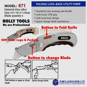 OEM <strong>Fancy</strong> Color Folding Utility Knife Fold Box Cutter With Extra <strong>Sharp</strong> Blade Metal Handle and Belt Clip Design Foldable Knife
