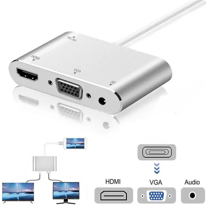 النوع C إلى HDMI VGA HDTV لهاتف iphone 8 دبوس إلى HDMI VGA AV Audio لهاتف iPhone iPad Air Mini لهاتف sangma