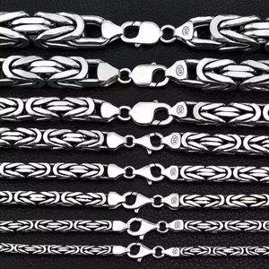Wholesale Custom 925 Silver <strong>Chain</strong> <strong>2.5mm</strong> 3mm 3.5mm 5mm 6mm Round and Square Byzantine <strong>Chains</strong> Necklace - Product Image 1