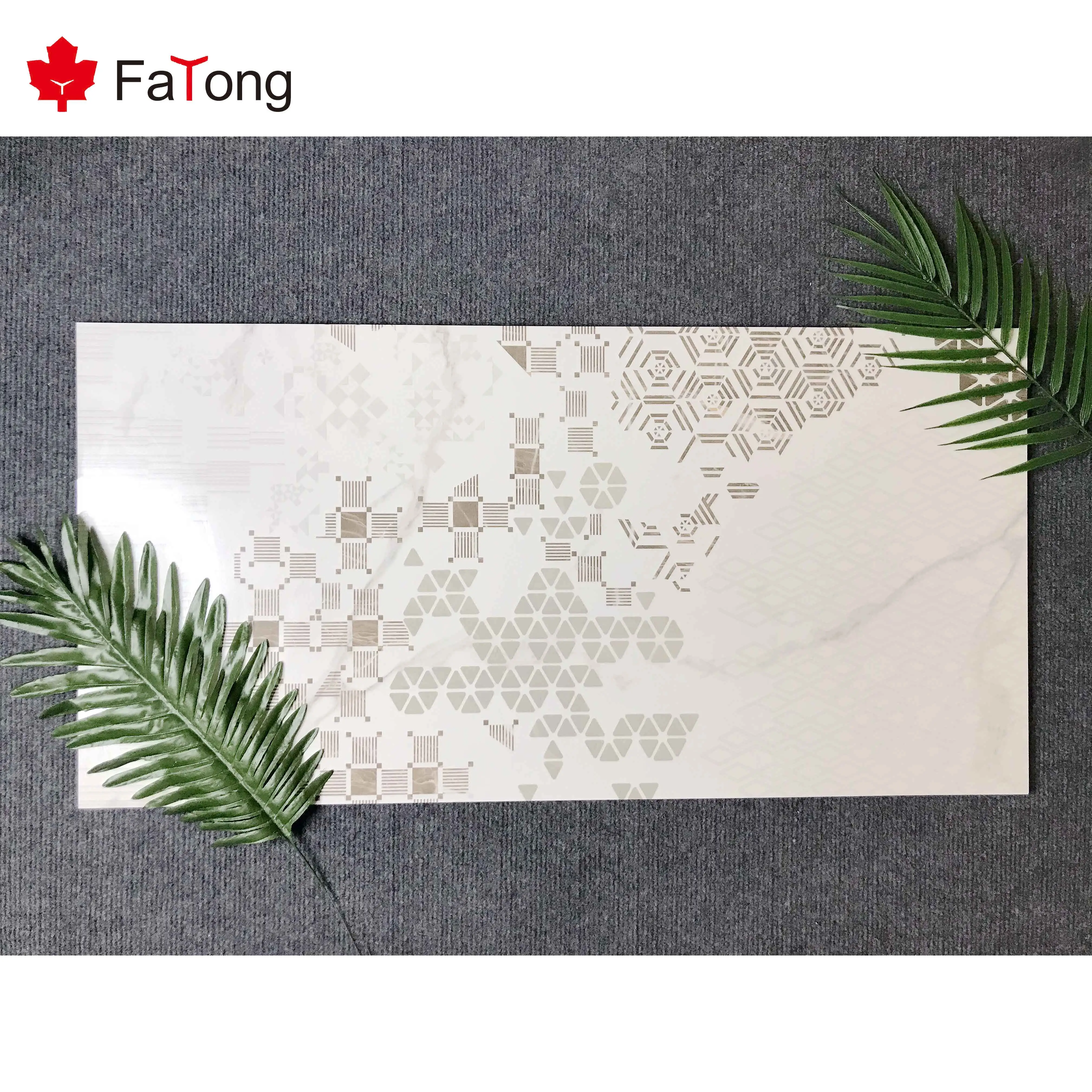 FOSHAN FATONG 400*800mm glossy snow carrara white polish porcelain floor tile black and white porcelain kitchen walltile